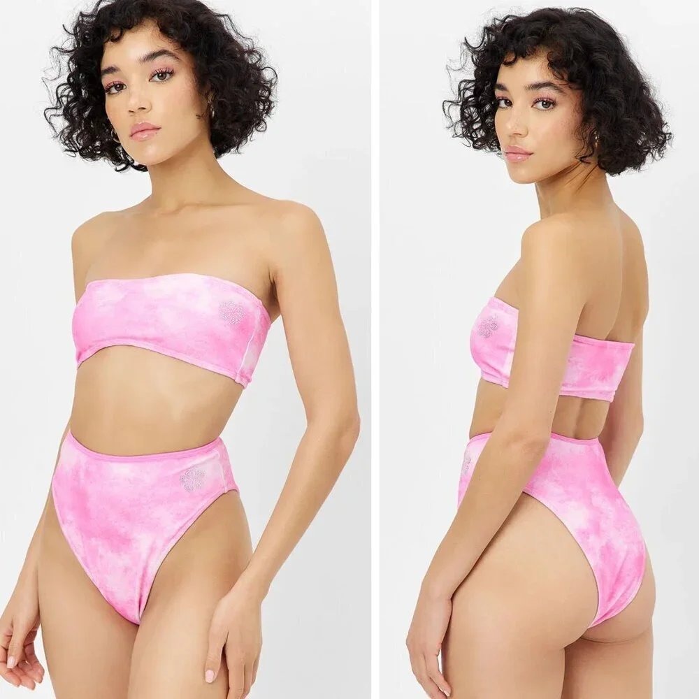 New! Frankie’s Bikinis Pink Anne Terry Full Coverage Bikini Bottom 24112